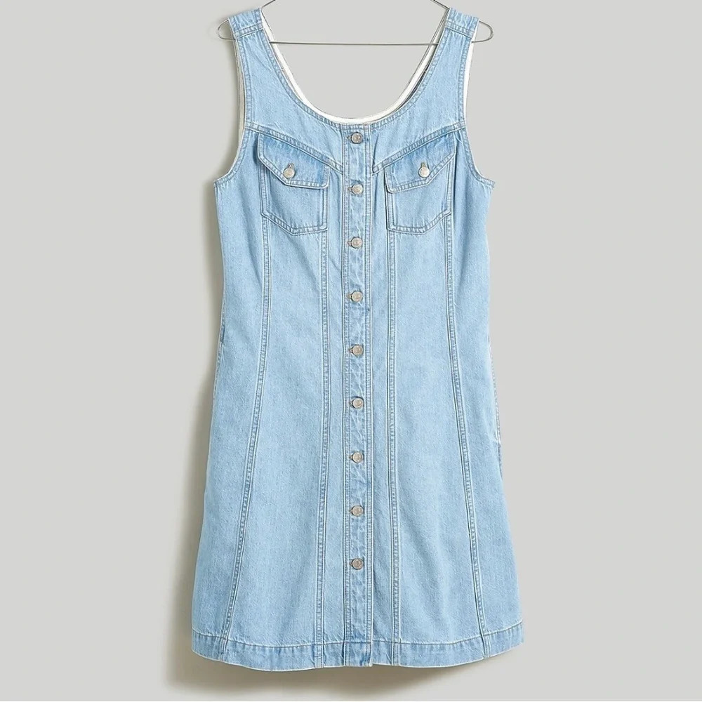 New Madewell Denim Sleeveless Seamed Mini Dress - Picture 2 of 9